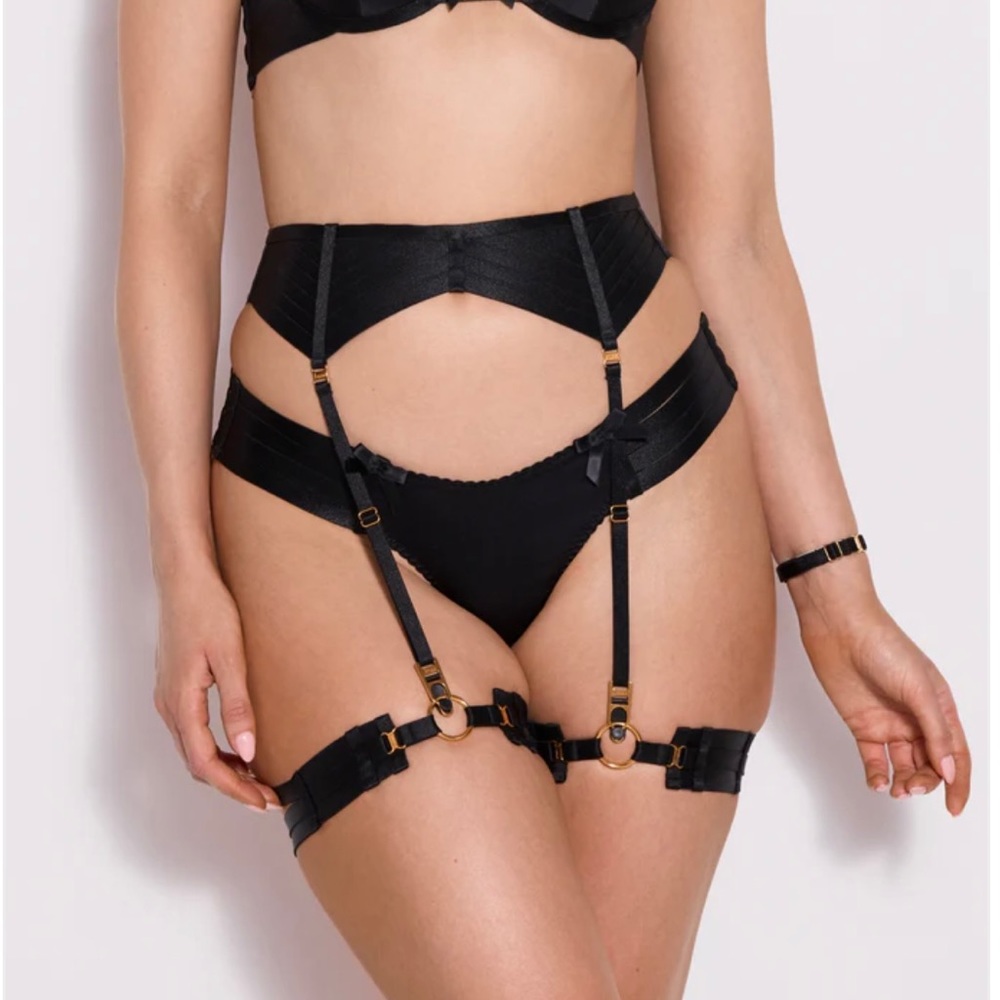 NWT Bordelle Amaya Luxury Lingerie Thigh Garters Black + 24k Gold-Plated OS Pair